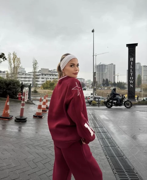 V Yaka Sweat Takım - Bordo - 3