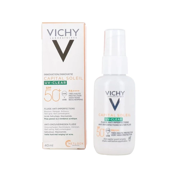 Vichy Capital Soleil UV Clear Spf 50+ Yağlanma ve Cilt Kusurlarına Karşı Güneş Kremi 40 ml