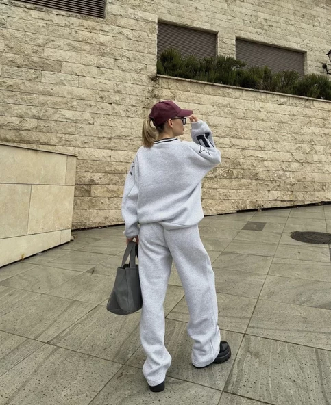 V Yaka  Sweat Takım - Gri - 7