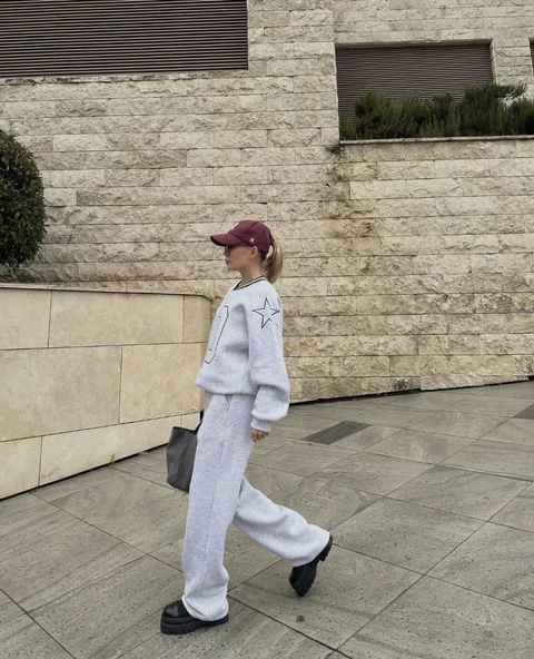 V Yaka  Sweat Takım - Gri - 6