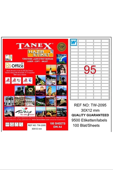 Tanex Tw-2095 30x12 Lazer Etiket 100'lü