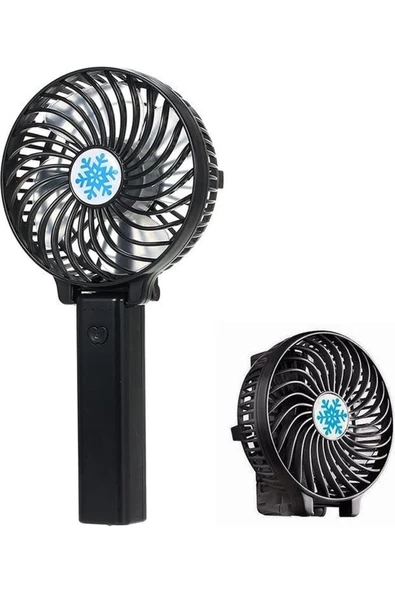 Pazariz Mini Fan Tutmalı Şarjlı 3 Kademeli Işıklı Fan Vantilatör Klima Soğutucu Fan aüstü Vantilatör (Siyah)