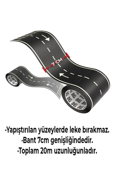 Pazariz Otobant Eğitici Ve Eğlenceli Yol Yapım Road Tape Şerit Oyun Bandı 20 MT