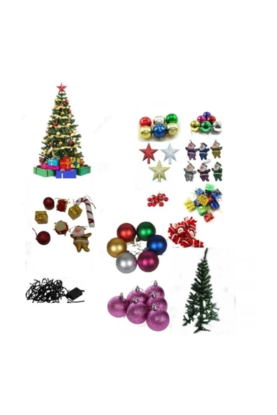 Pazariz 150 cm Yılbaşı Çam Ağacı+100 adet Süs+Işık ürün görseli