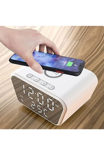 Pazariz Digital Masa Saati 15 Watt Wirelles Kablosuz Şarj Çalar Saat Alarm termometre Çok Fonksiyonlu