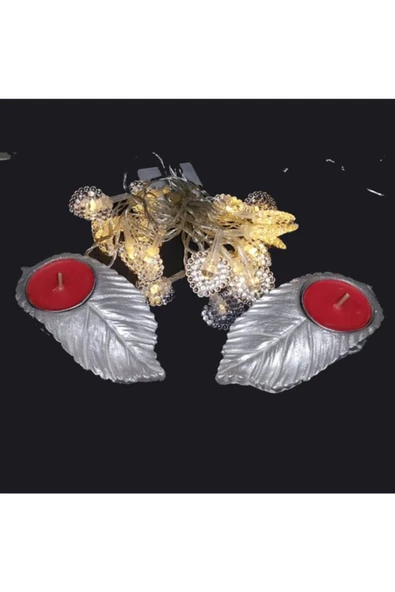 Pazariz Aşık Hediyelikler2 - Yaprak Mumluk & Yaprak Led & Kırmızı Mumlar - Resim 2