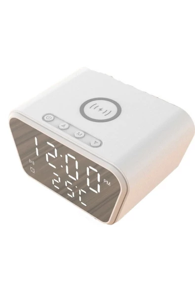 Pazariz Digital Masa Saati 15 Watt Wirelles Kablosuz Şarj Çalar Saat Alarm termometre Çok Fonksiyonlu - 3