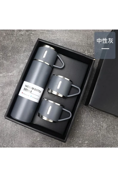 Pazariz Paslanmaz Çelik 3 Bardaklı Vakumlu Termos Set 500 Ml, 12 Saate Kadar Isı Koruma Termos - Resim 3