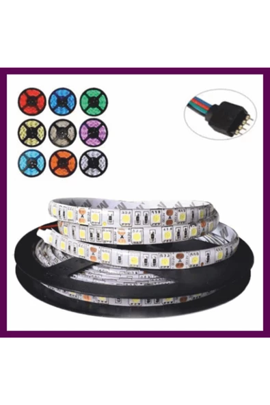 Pazariz 5 Mt- 16 Renkli Set- 3 Çipli Rgb Şerit Led+adaptör+kumanda+ Trafo Tak Çalıştır - 2