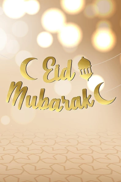 Pazariz Eid Mubarak Kaligrafi Banner Gold Renkli Ipe Dizili Altın Ramazan Süsü