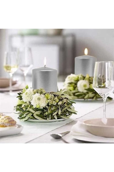 Pazariz Gümüş Silindir Dekoratif Mum - 2