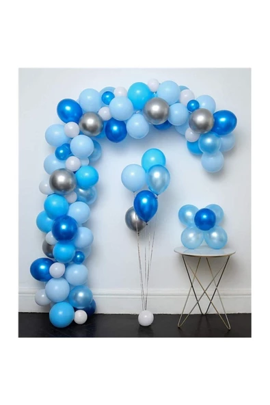 Pazariz Zincir Balon Seti Mavi Gümüş Beyaz 125 Adet ürün görseli
