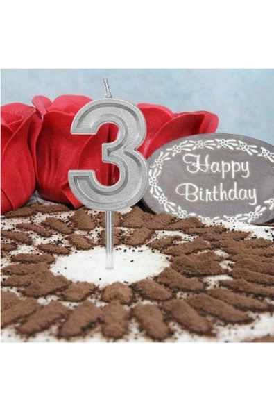 Pazariz 8 Rakam Gümüş Renk Mum - Resim 3