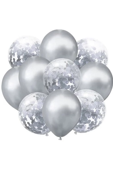Pazariz Gümüş Krom Konfetili Balon ürün görseli