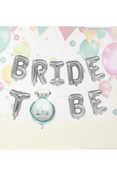 Pazariz Tek Taşlı Bride To Be Folyo Balon Paketi Gümüş Renk ürün görseli
