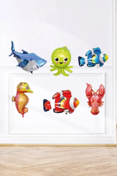 Pazariz Okyanuz Deniz Canlıları 6 lı Mini Folyo Balon Seti ürün görseli