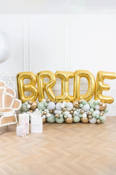 Pazariz Gold Bride Balon Seti Dev Folyo Balon Seti Bekarlığa Veda Bride To Be Partisi Balonları 100cm