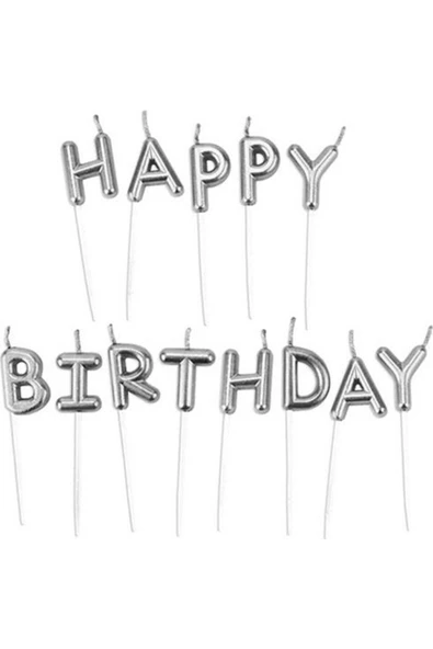 Pazariz Pasta Mumu Happy Birthday Yazılı Kürdan Mum 8 Cm Gümüş