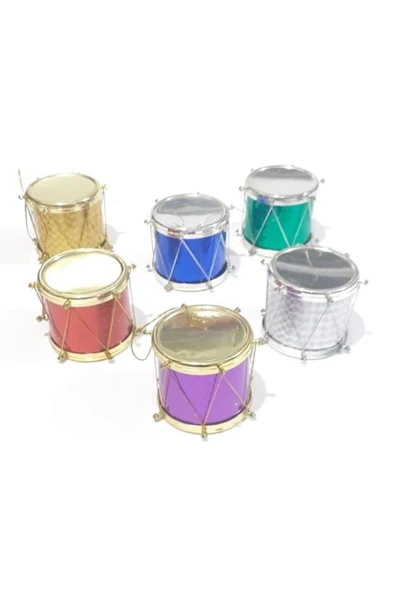 Pazariz Yılbaşı Yeni Yıl Süsü Çam Ağacı Süs Davul 6'lı Renkli ürün görseli 1