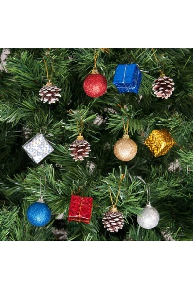 Pazariz Yılbaşı Çam Ağacı Kozalaklı Süs Seti 12'li ürün görseli 1