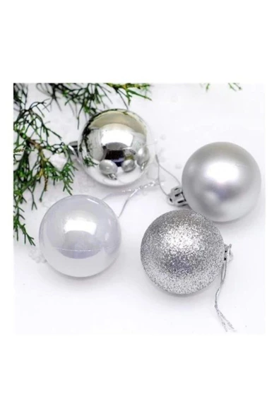 Pazariz Yılbaşı Top Ağaç Süsü Gümüş 6 Cm ( 9 Adet ) ürün görseli 1
