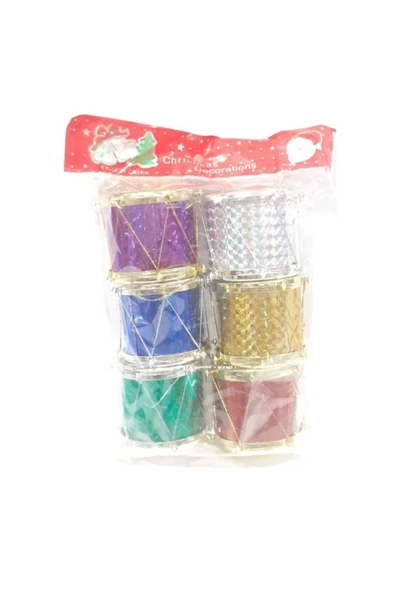 Pazariz Yılbaşı Yeni Yıl Süsü Çam Ağacı Süs Davul 6'lı Renkli - Resim 2