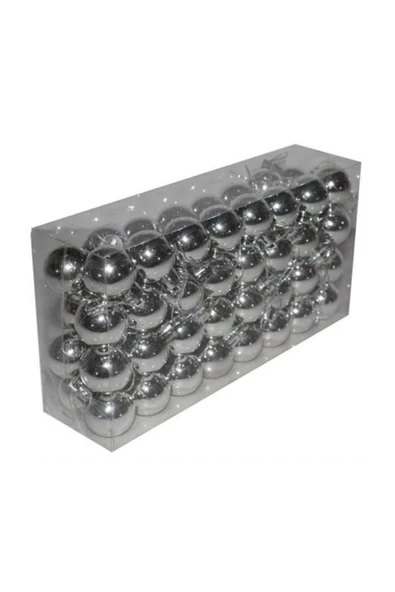 Pazariz 64 Lü Kutuda Gümüş Renk Parlak Yılbaşı Ağacı Süsü Cici Top 3 cm ürün görseli 1