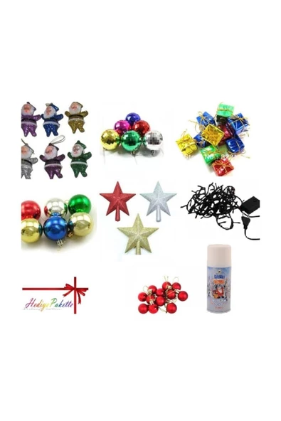 Pazariz 60 Adet Yılbaşı Çam Ağacı Süsü+ışık+kar Spreyi ürün görseli 1