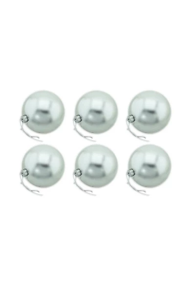 Pazariz 6lı Parlak Cici Top Yılbaşı Ağacı Süsü Gümüş 6 Cm ürün görseli