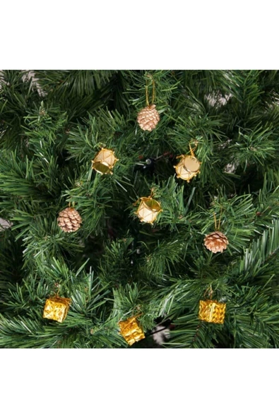 Pazariz Yılbaşı Çam Ağacı Altın Davullu Süs Seti 12'li ürün görseli
