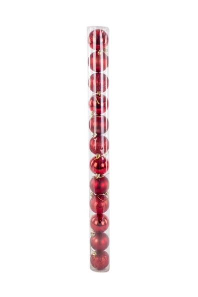 Pazariz Euro Flora Yılbaşı Çam Süsü Top 6 Cm 12'li Paket Kırmızı - 1