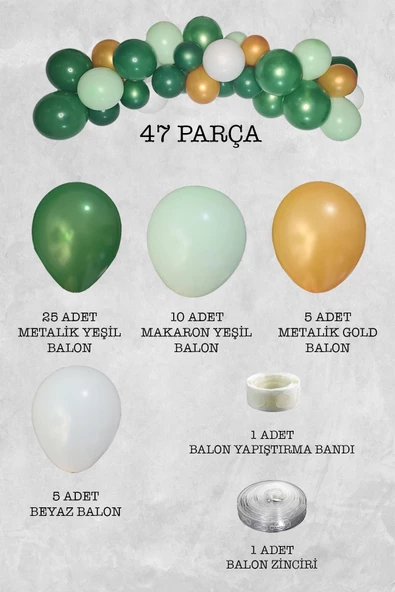 Pazariz Yeşil Gold Konsept Balon Zinciri 47 Parça - Resim 2