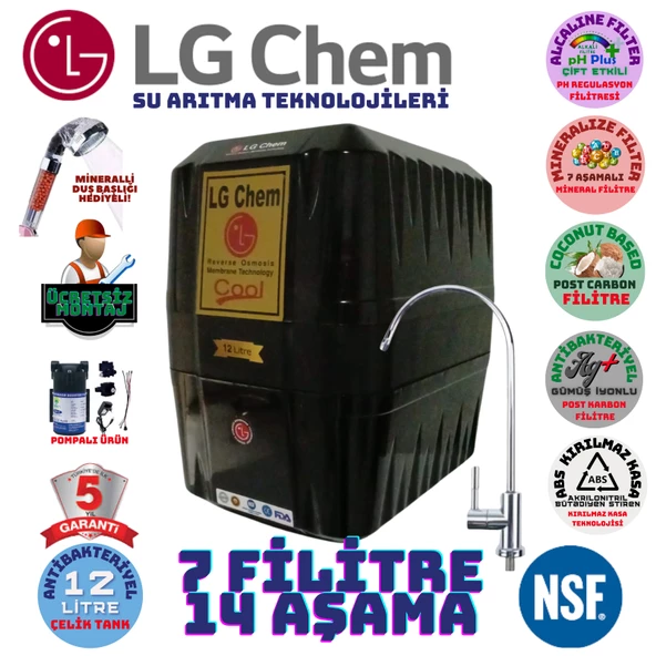 LG Chem COOL SİYAH POMPALI MONTAJ DAHİL 12 LİTRE 7 FİLTRE 14 AŞAMA SU ARITMA CİHAZI ürün görseli