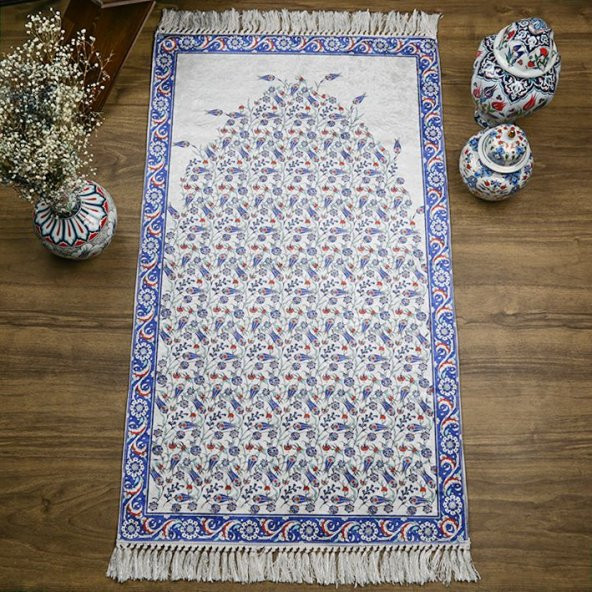 Damat Bohçası Seccadesi Çini Desen Lacivert - 1