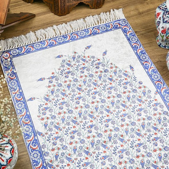 Damat Bohçası Seccadesi Çini Desen Lacivert - 2