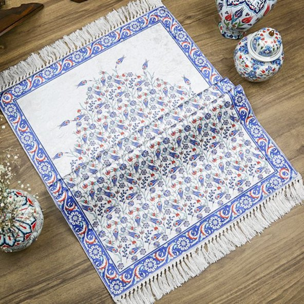 Damat Bohçası Seccadesi Çini Desen Lacivert - 3