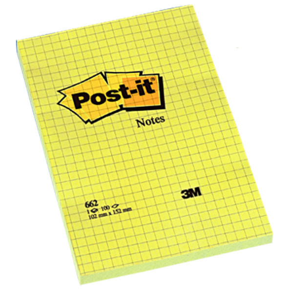 Post-it Yapışkanlı Not Kağıdı  (6 lı fiyat) Büyük Boy Kareli 100 YP 102x152 Sarı 662-