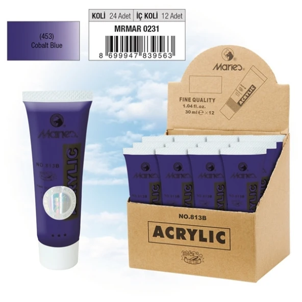 Maries Akrilik Boya 30 ML Cobalt Mavi 453 813B (12 li)