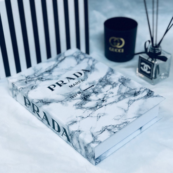 PRADA OPENABLE DECORATIVE BOOK BOX MARBLE PATTERNED - 2