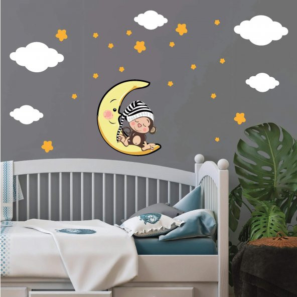 Dijitalya | Uyuyan Maymun | Bebek Çocuk Odası Duvar Sticker
