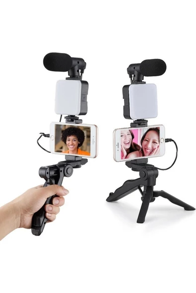 Pazariz Profesyonel Selfie Mikrofon Tripod Ile Led Işık Stüdyo Mikrofon Kayıt Mikrofon Vlog Için