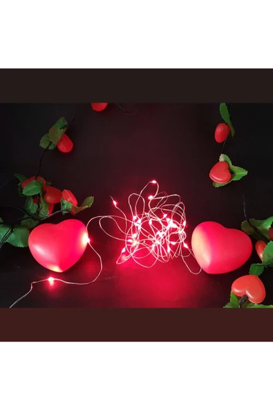 Pazariz Kıpkırmızı Yılbaşı Hediye Seti - 3 Mt Yapraklı Kalp Led + 2 Adet Kalp Led + 3 Mt Kırmızı Peri Led - Resim 2