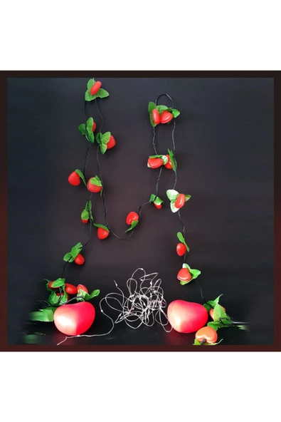 Pazariz Kıpkırmızı Yılbaşı Hediye Seti - 3 Mt Yapraklı Kalp Led + 2 Adet Kalp Led + 3 Mt Kırmızı Peri Led ürün görseli 1