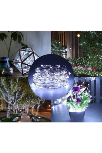 Pazariz Pilli Tel Peri 10 Metre Beyaz Kavanoz Balon Süsleme Led Işık ürün görseli