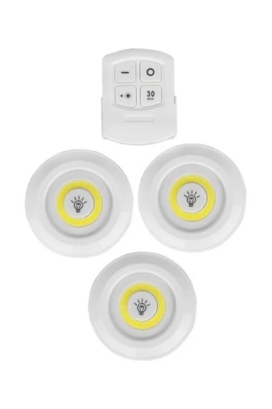 Pazariz Uzaktan Kumandalı Yapışkanlı 3'lü Led Spot Lamba ürün görseli