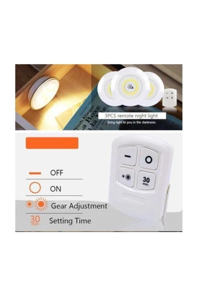 Pazariz Wt-364 Uzaktan Kumandalı Yapışkanlı Led Spot Lamba 3 Adet Lamba ürün görseli 1