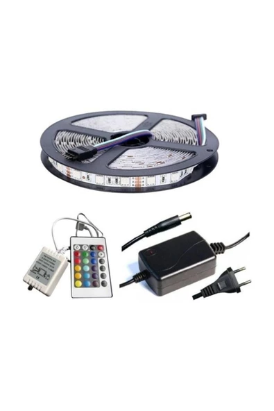 Pazariz 5 Mt Rgb Şerit Led Iç Dış Mekan Slikonlu Set Adaptör Uzaktan Kuma ürün görseli 1