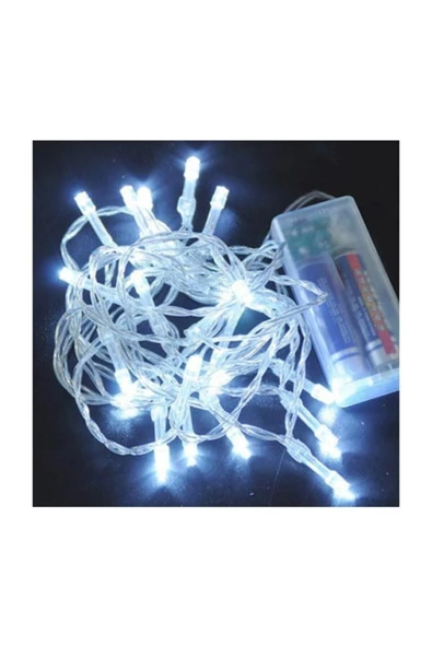 Pazariz Şeffaf Kablolu 3 Metre 20 Ampullü Beyaz Renk Pilli Led Işık - Resim 2