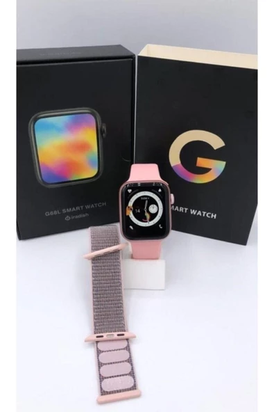 Pazariz G68l Smart Watch 6s Akıllı Saat Yan Tuşlar Aktif Uygulama – Çift Kordon Pembe