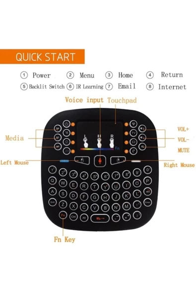Pazariz 2.4ghz I18 Mini Kablosuz Klavye Touch Pad Işıklı Klavye - Resim 3